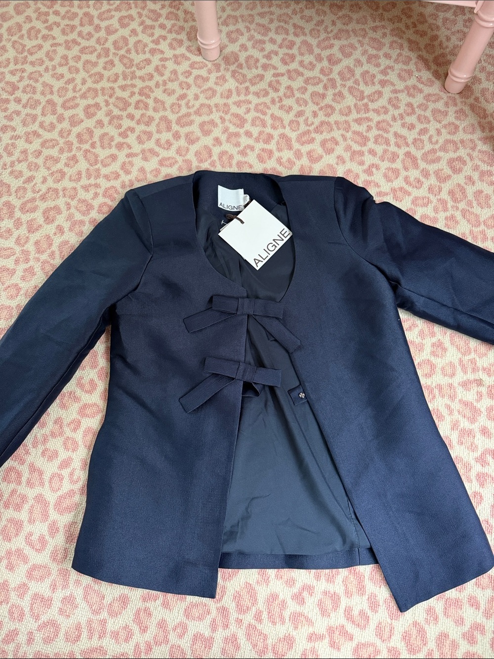ALIGNE Navy Bow-Tie Collarless Blazer